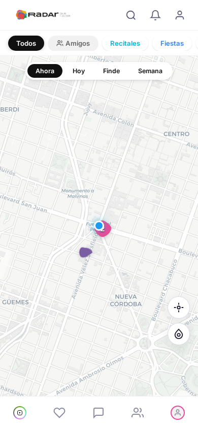 Mapa de eventos de RADAR mostrando planes cerca tuyo